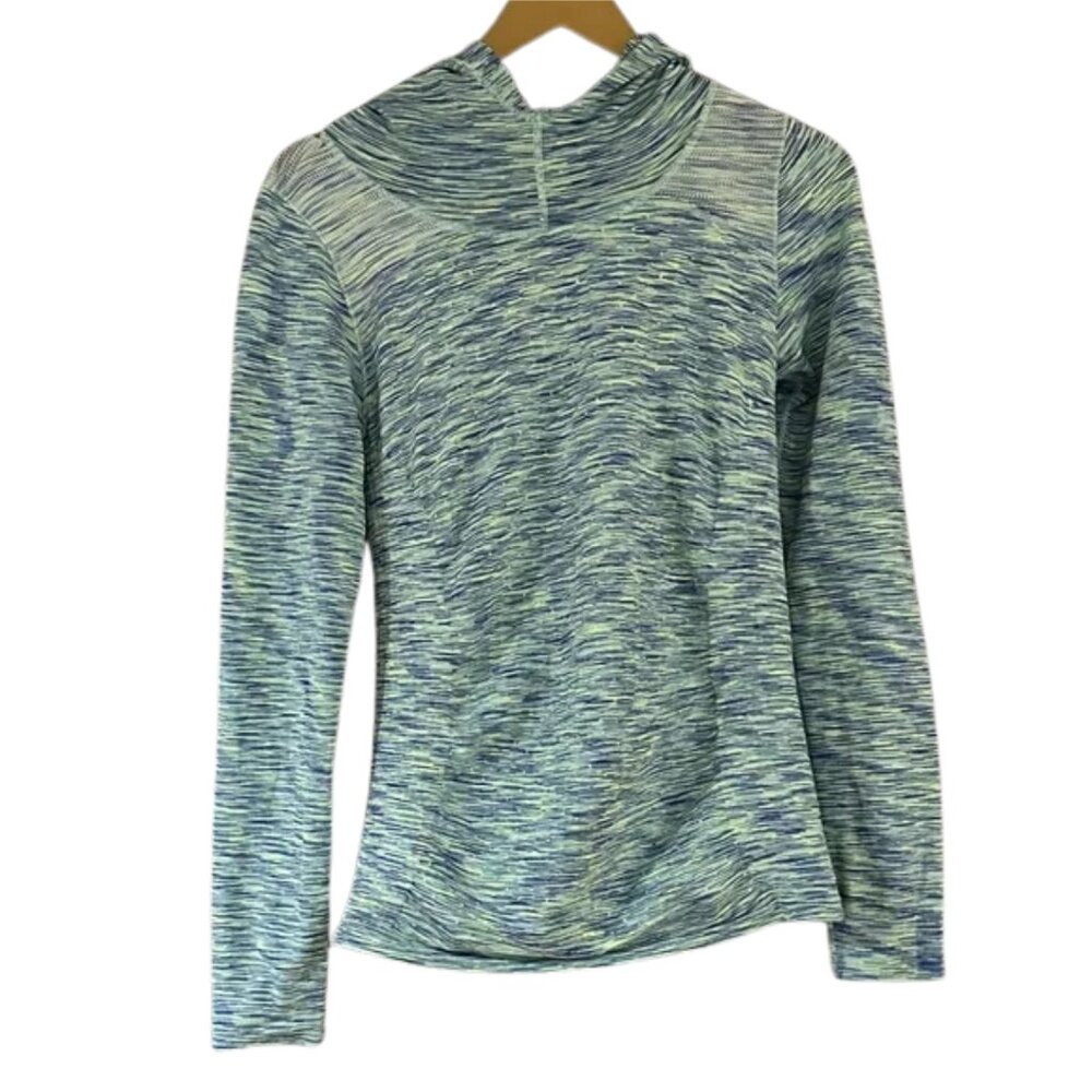 Athleta Space Dye Hooded Pullover Blue Green Lightweight Athletic Top